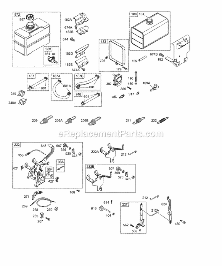 Controls Fuel Tank Governor Springs Diagram and Parts List for 250417-0503-01  Briggs and Stratton Engine